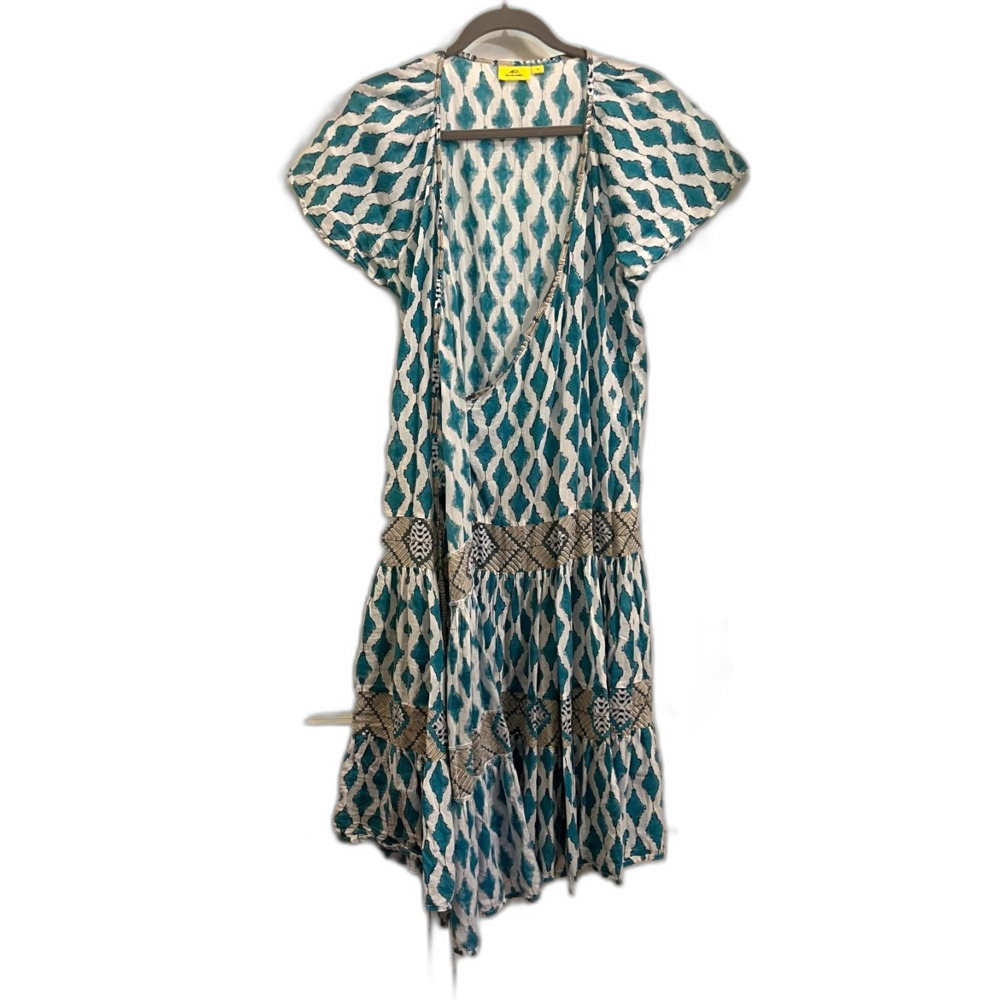 Roberta Roller Rabbit Green White Pattern Wrap Mi… - image 3